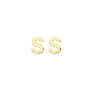 9K Yellow Gold Initial S Stud Earrings Elegant Personalized Gift