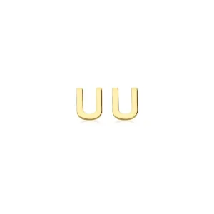 9K Yellow Gold Mini Initial U Stud Earrings Stylish Gift for Her