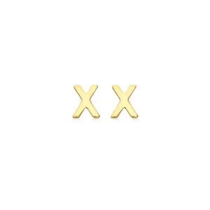 9K Yellow Gold Initial X Stud Earrings Elegant Contemporary Gift