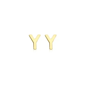 9K Yellow Gold Initial Y Stud Earrings Stylish Contemporary Look