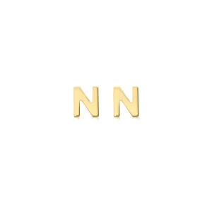 9K Yellow Gold Mini Initial N Stud Earrings Unique Gift Idea