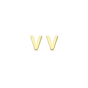 9K Yellow Gold Initial V Stud Earrings Elegant Personalized Gift