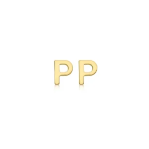 9K Yellow Gold Initial P Stud Earrings Elegant Personalized Gift