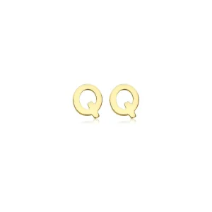 9K Yellow Gold Mini Initial Q Stud Earrings Elegant Jewelry Gift