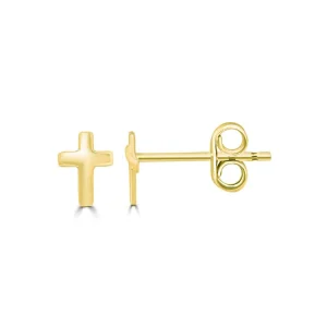9K Yellow Gold Cross Stud Earrings Elegant Contemporary Style