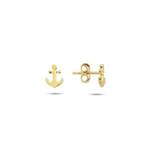 9K Yellow Gold Anchor Stud Earrings Stylish Contemporary Design