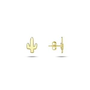 9K Yellow Gold Cactus Stud Earrings Stylish Contemporary Design