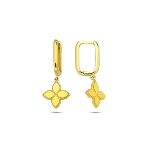9K Yellow Gold Floral Huggie Earrings Elegant Contemporary Style