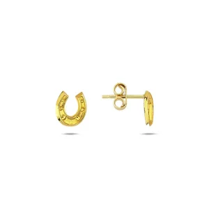 9K Yellow Gold Horseshoe Earrings Stylish Luck for Women Jewelry