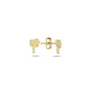 9K Yellow Gold Palm Tree Stud Earrings Stylish Contemporary Look