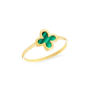 9K Yellow Gold Malachite Ring Elegant Contemporary Petal Design