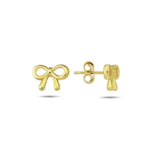 9K Yellow Gold Bow Stud Earrings Stylish Contemporary Design