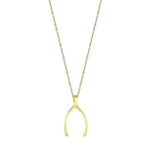 9K Yellow Gold Wishbone Necklace for Women Brings Good Luck