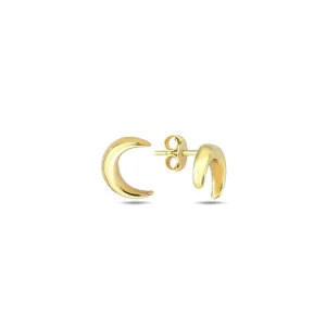 9K Yellow Gold Crescent Moon Stud Earrings Stylish Contemporary Jewelry