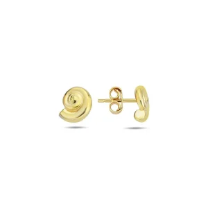 9K Yellow Gold Shell Stud Earrings Stylish Contemporary Design