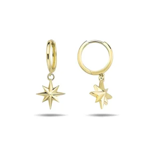9K Yellow Gold Huggie Earrings Stylish Star Design for Women