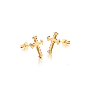 9K Yellow Gold Cross Stud Earrings Stylish Contemporary Design