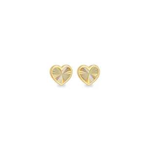 9K Yellow Gold Rainbow Heart Stud Earrings Stylish Contemporary Jewelry