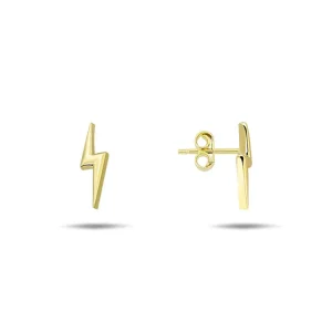 9K Yellow Gold Lightning Stud Earrings Stylish Modern Jewelry Pair