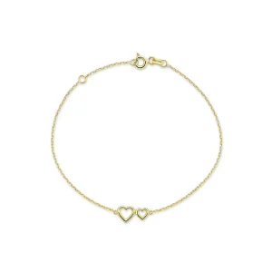9K Yellow Gold Petite Hearts Bracelet Elegant Contemporary Style