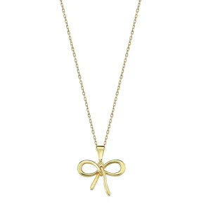 9K Yellow Gold Petite Bow Necklace Elegant Contemporary Jewelry