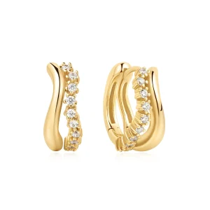 Ania Haie Gold Sparkle Double Huggies Luxury Trendy Earrings