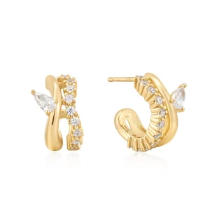 Ania Haie Gold Sparkle Hoop Stud Earrings Luxury Pave Finish