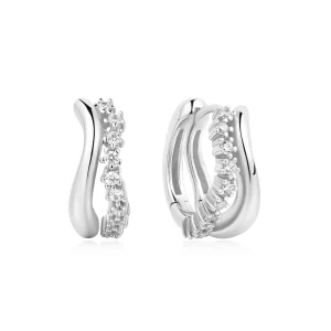 Ania Haie Silver Sparkle Huggie Earrings with Luxe Pave Finish