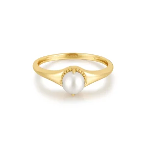 Ania Haie Gold Freshwater Pearl Stacking Ring Elegant Trendy Jewelry