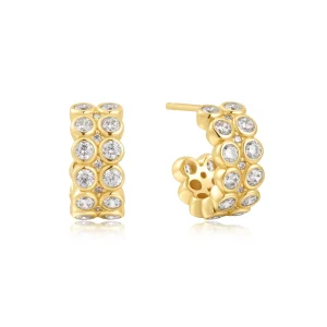 Ania Haie Gold Double Row Cubic Zirconia Huggie Earrings Chic