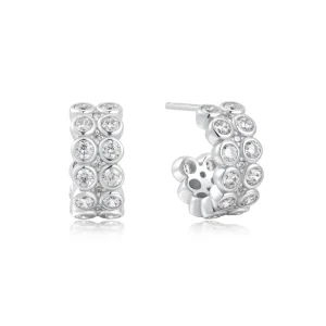 Ania Haie Silver Cubic Zirconia Huggies Double Row Sparkle Earrings