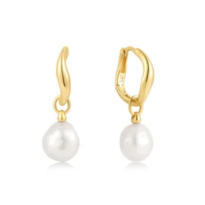 Ania Haie Gold Pearl Drop Hoops Trendy Luxury Statement Earrings