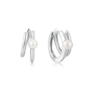 Ania Haie Silver Pearl Huggie Earrings Double Loop Modern Style