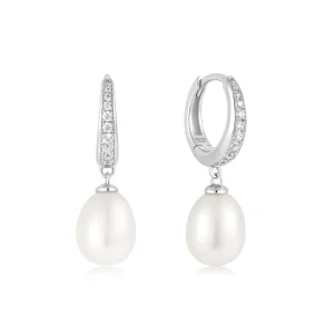 Ania Haie Silver Pearl Drop Huggies Luxury Trendy Earrings