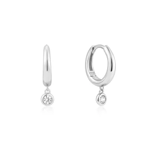 Ania Haie Silver Drop Huggie Earrings with Sparkling Zirconia