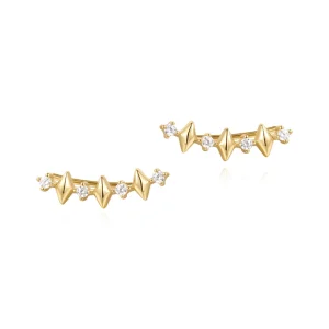 Ania Haie Gold Climber Stud Earrings Unique Art Deco Design Sparkle