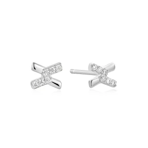 Ania Haie Silver Cross Stud Earrings Sparkling Cubic Zirconia Jewelry