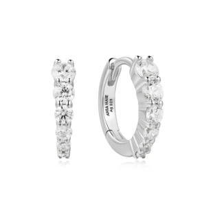 Ania Haie Silver Huggies Earrings With Sparkling Cubic Zirconia Stones