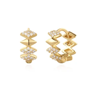 Ania Haie Gold Sparkle Huggie Earrings Trendy Art Deco Style