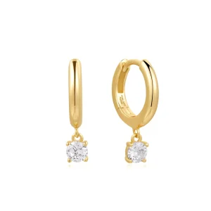 Ania Haie Gold Drop Huggies Earrings with Sparkling Solitaire Stone