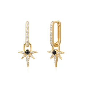 Ania Haie Gold Black Onyx Huggie Earrings With Star Charm