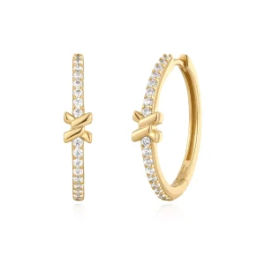 Ania Haie Gold Cross Hoop Earrings with Sparkling Cubic Zirconia
