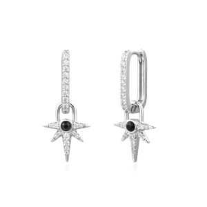 Ania Haie Silver Star Drop Huggie Earrings With Black Onyx