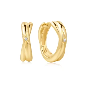 Ania Haie Gold Cross Duo Huggies Trendy Double Hoop Earrings