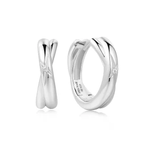 Ania Haie Silver Cross Duo Huggies Trendy Unique Hoop Earrings