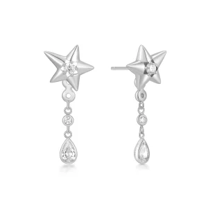 Silver Star Drop Stud Earrings Celestial Sparkle for Everyday Glam