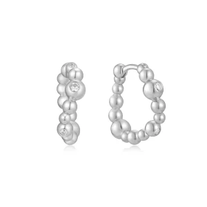 Silver Beaded Curved Huggie Hoop Earrings for Subtle Elegance