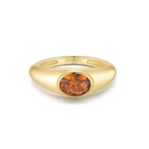 Gold Sculptural Maillard Ring with Solar Orange Nanogems Trend 2025
