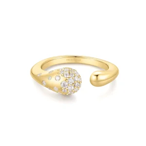 Gold Sparkling Crossover Ring Adjustable Sculptural Design for Women