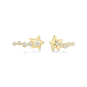 Gold Sparkling Meteor Climbers Elegant Shooting Star Earrings Jewelry